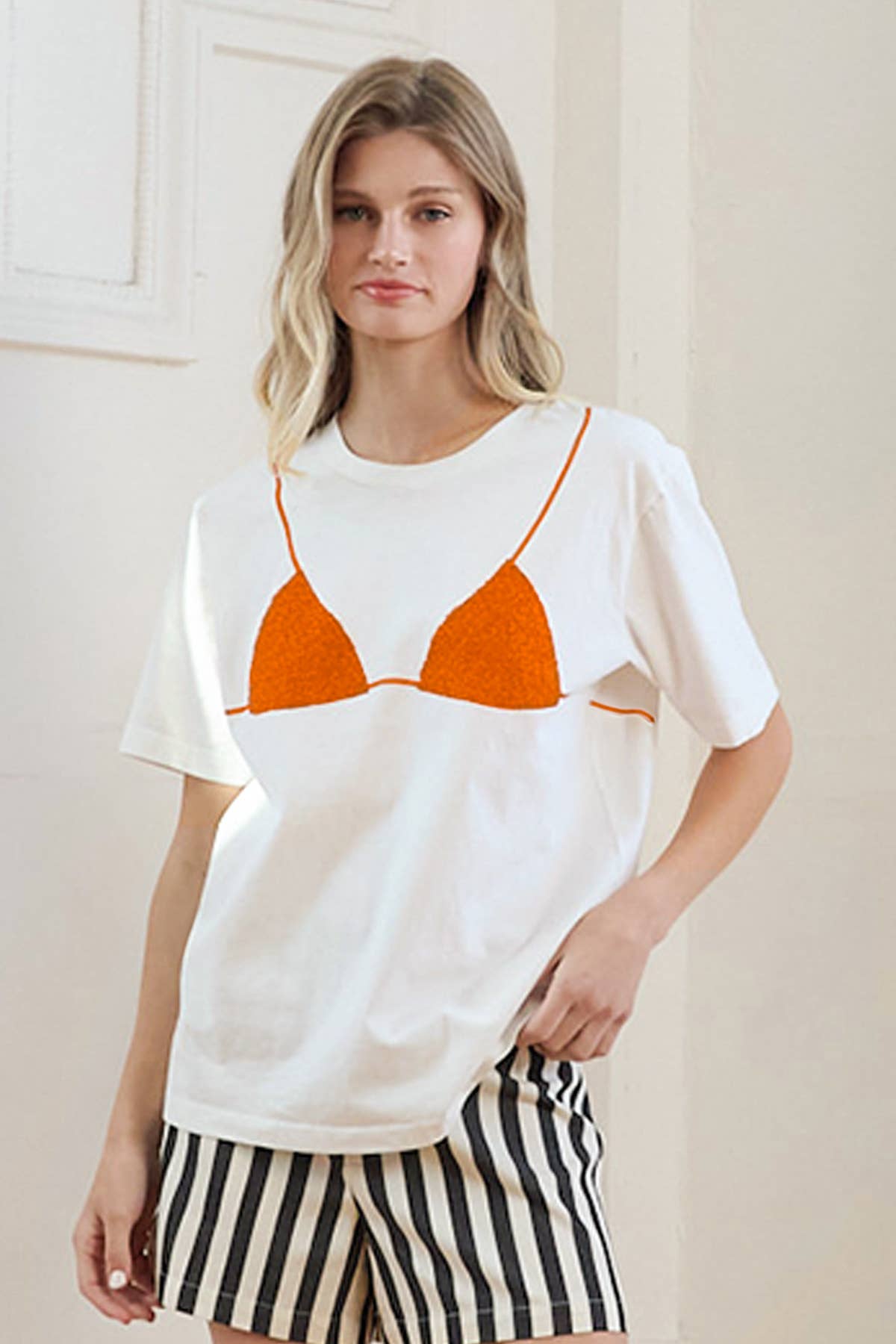 Caviar Print Bikini Graphic Tee - RTK1121: WHITE/RED / S-M-L (3-2-1)