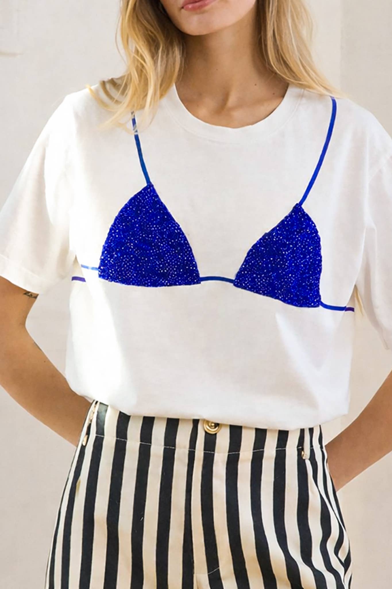 Caviar Print Bikini Graphic Tee - RTK1121: WHITE/RED / S-M-L (3-2-1)